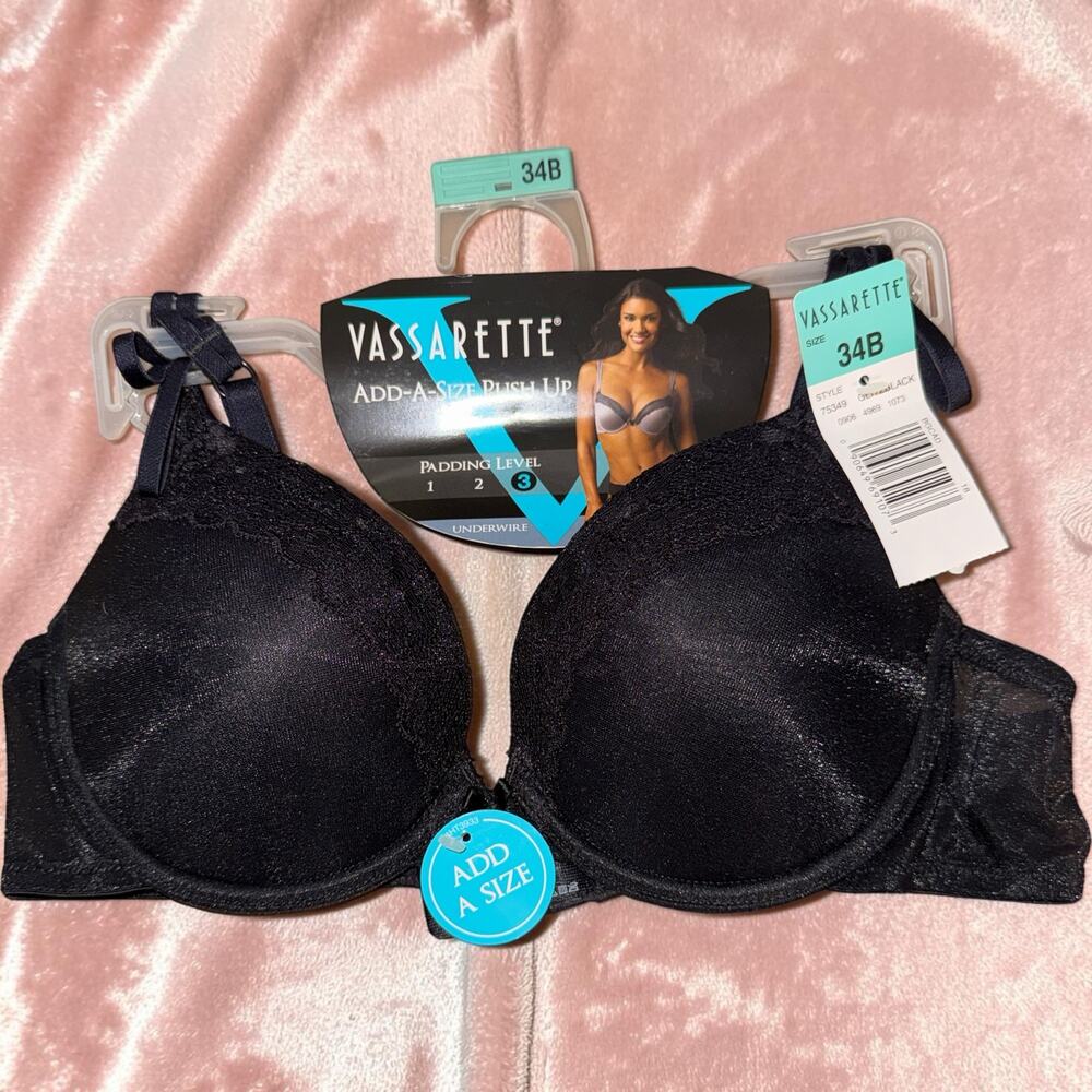 VASSARETTE Women's Add A Size Push Up Bra 75349, Glitz Black, 34B New with Tag